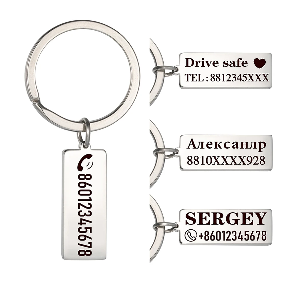 Personalized Custom Keychain Gift for Men Woman Father Day Dad Car Key Chain Ring Engrave Name Phone Number Stainless Steel