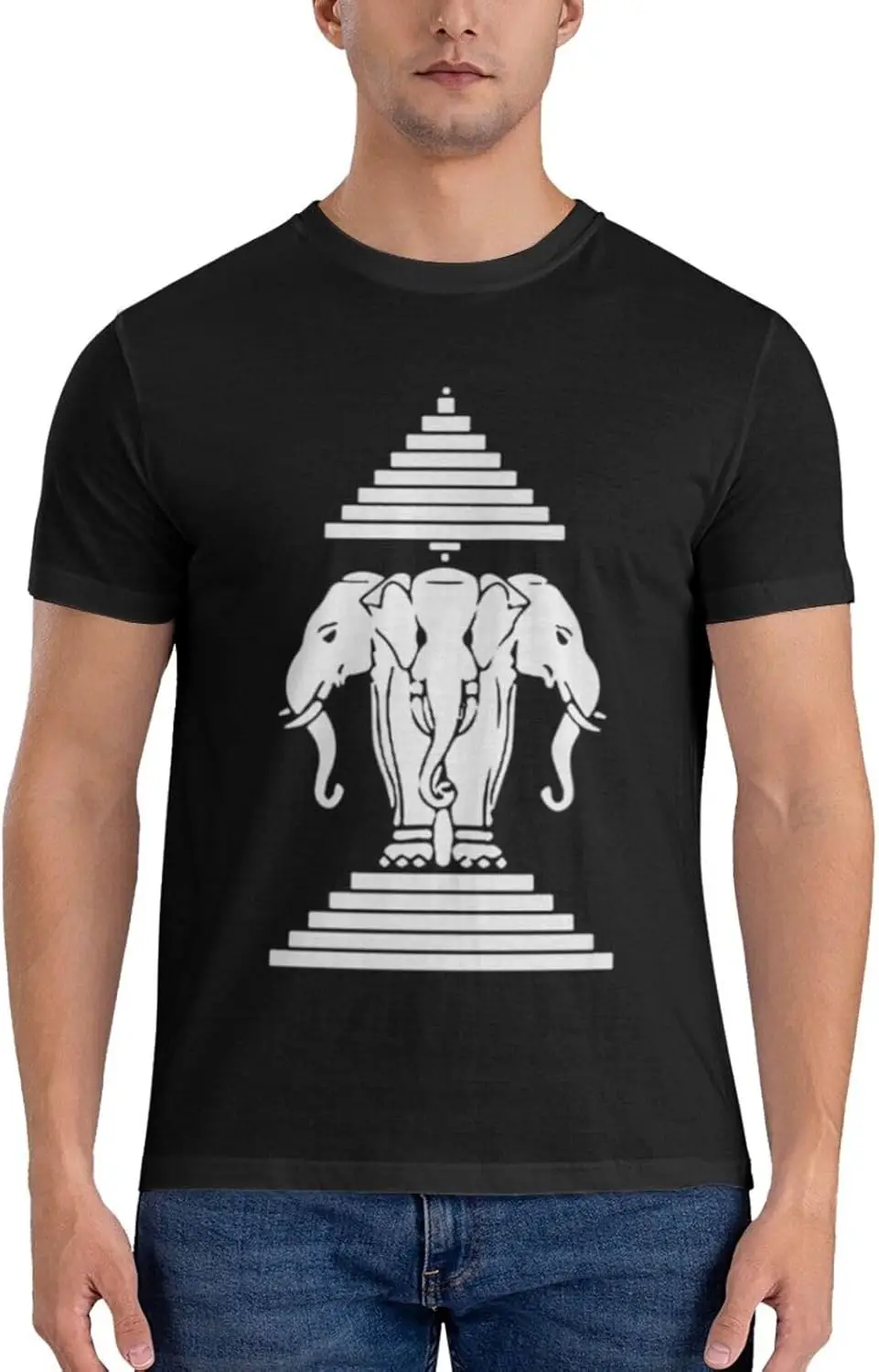 Laos Three Headed Elephant Men's t-Shirt, Cotton t-Shirt, Crew Neck t-Shirt