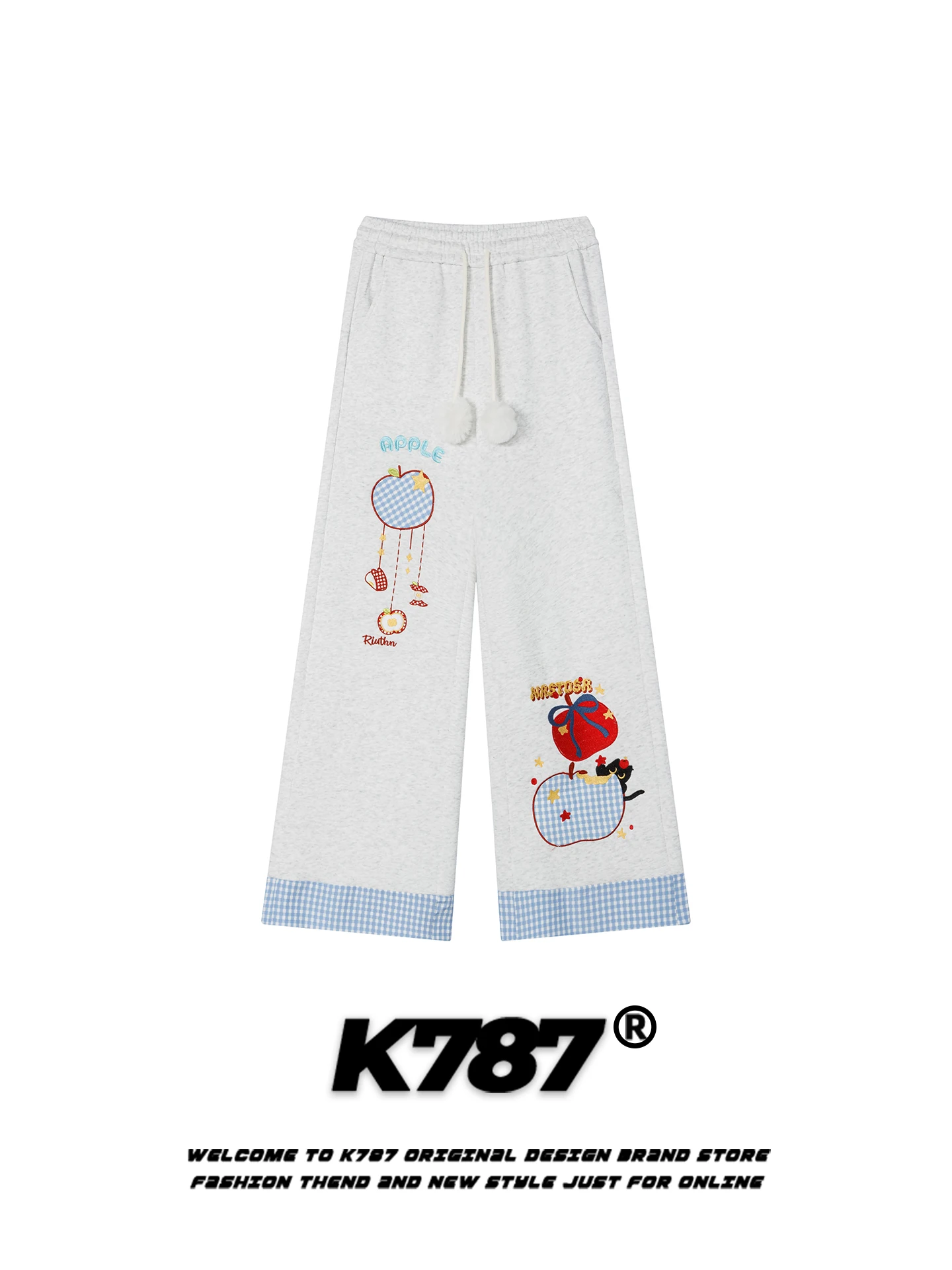 

K787 American Retro Embroidery Loose Straight Leg Casual Sweatpants Gentle Wind Casual Pants for Young Men in Daily Life
