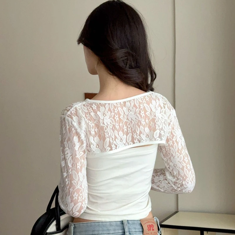 Sciarpa Estiva Floreale in Pizzo Elegante con Maniche Lunghe Traspiranti e Ampia Elasticità