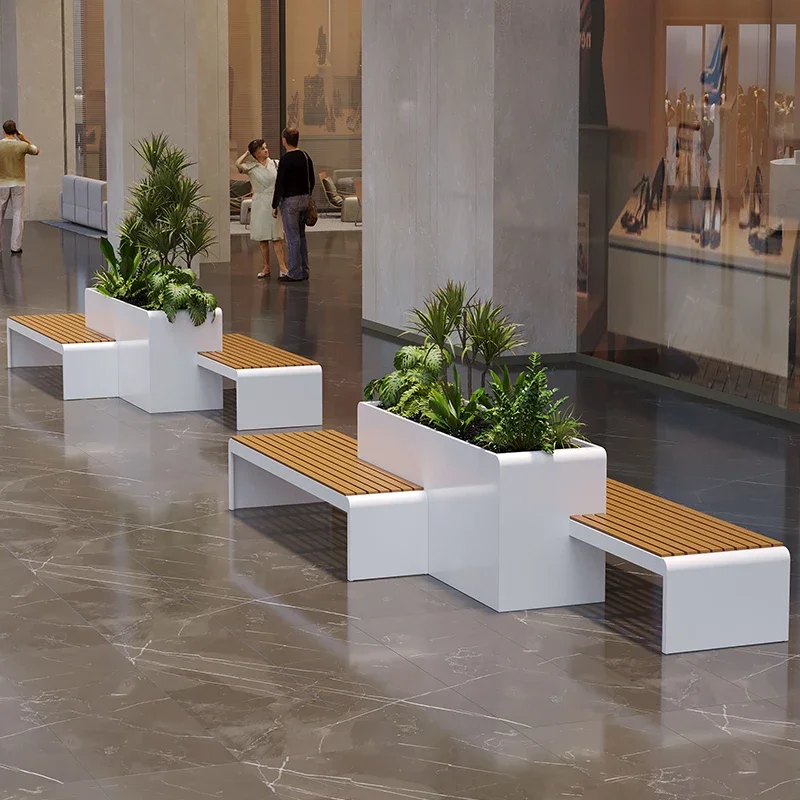 

Indoor stainless steel flower box, seat combination, commercial street rest chair, flower bed planting box, metal flower