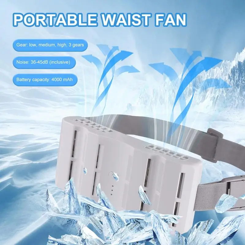 

Portable Waist Fan Personal Cooling Fan Waist Mounted Rechargeable Cool Gadgets With Powerful Airflow 3-Speed Travel Accessories