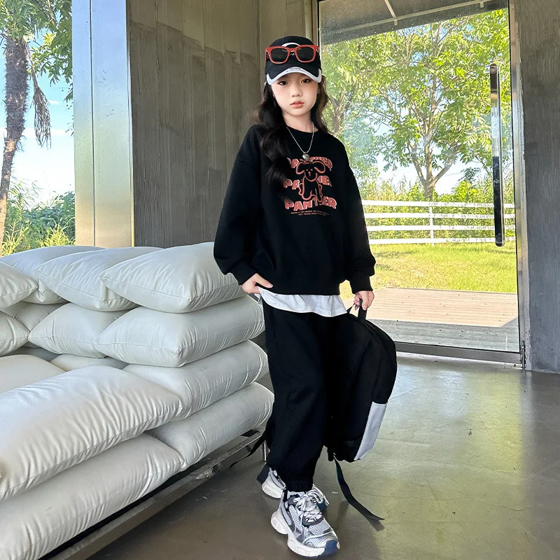 ZOETOP 2024 Spring Autumn School Girl Tracksuit Teenager Girl Cartoon Letter Casual Pullovers+Sport Pants Students Clothes Sets