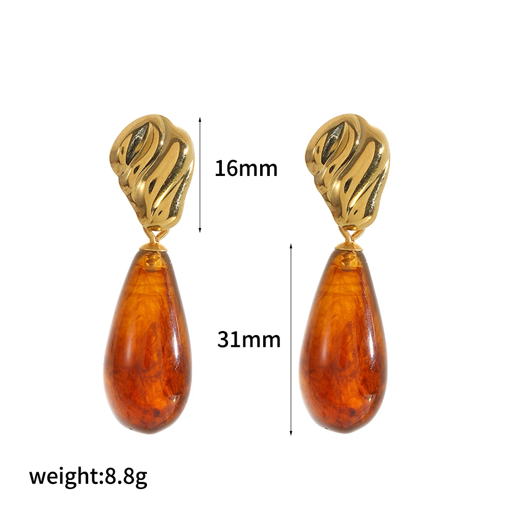 Retro-Ohrringe mit geometrischem Muster aus Kunstharz für Damen, 18 Karat vergoldete Edelstahl-Ohrringe, schlichter Modeschmuck, Geschenk für Mädchen. – Detail 10