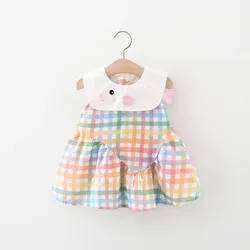 Summer New Cute Colorful Checkered Baby Girl Dress, White Collar Children'S Sleeveless Clothes (9 Months -3 Years Old)