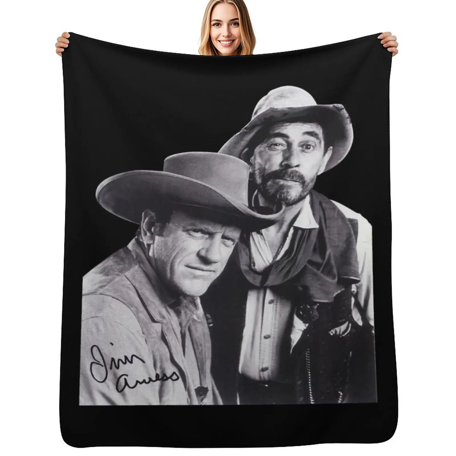 Cobertor da série Gunsmoke James Arness e Matt Dillon, sem bolinhas, macio e quente para cama