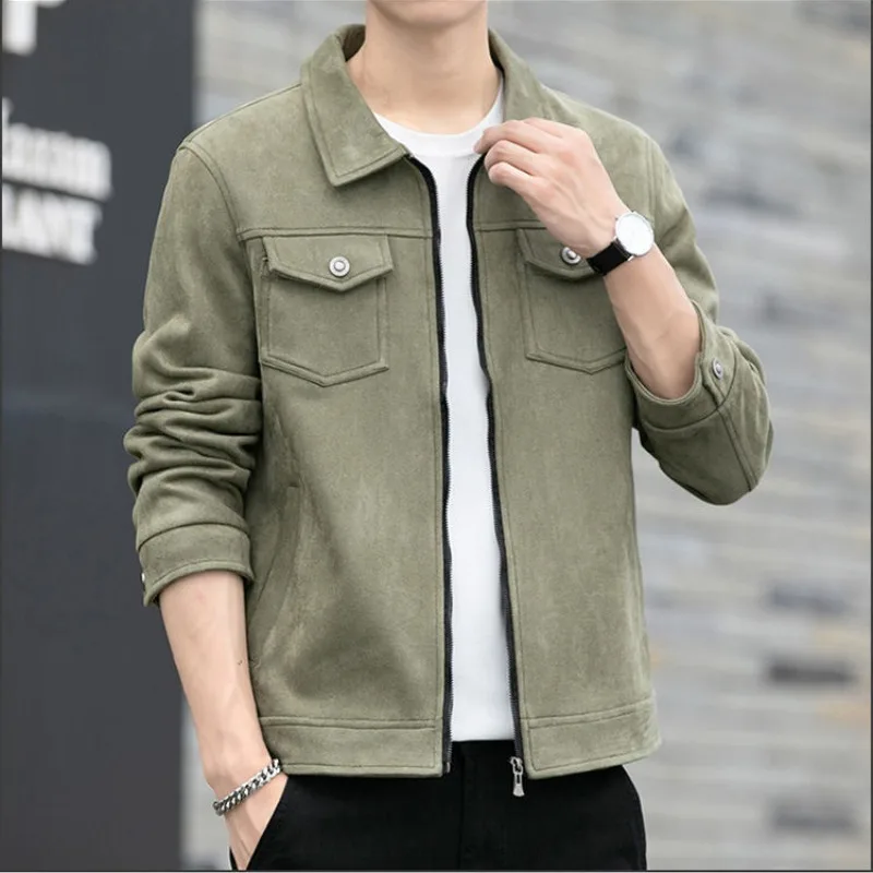 

High-quality Men Vintage Brown Suede Jackets Spring Autumn Cargo Jacket Turn Down Collar Casual Business Coat Social Streetwear