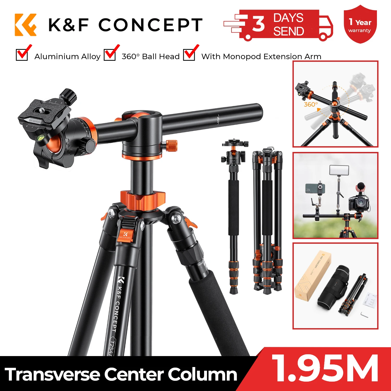 

Профессиональный штатив K & F CONCEPT 180 дюйма, складной, легкий, с шариковой головкой и сумкой для переноски, для камеры DSLR, SLR