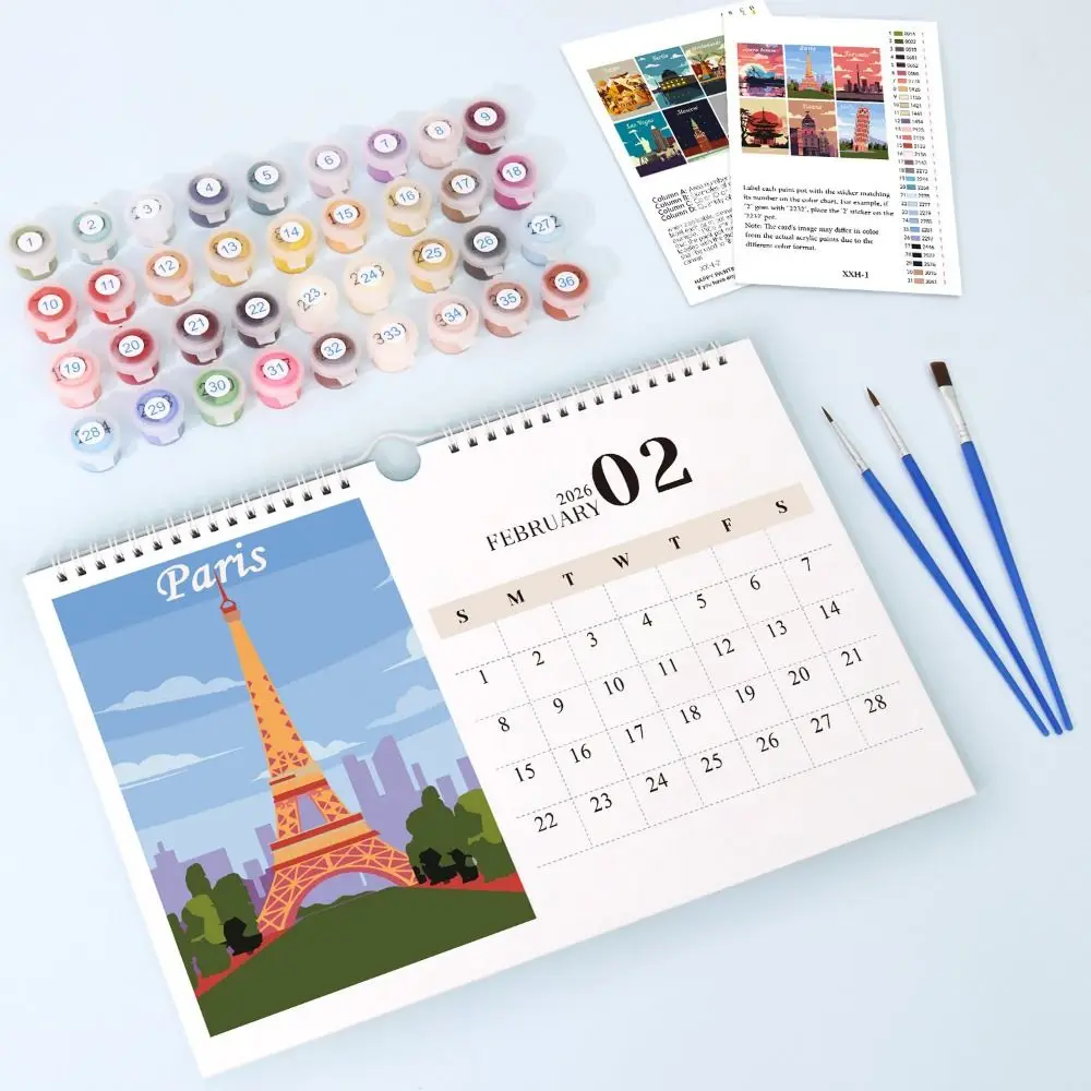 

2026 Edition Desk Calendar Handmade 12 Month Standing Flip Calendar Commemorative Paint By Numbers Table Planner
