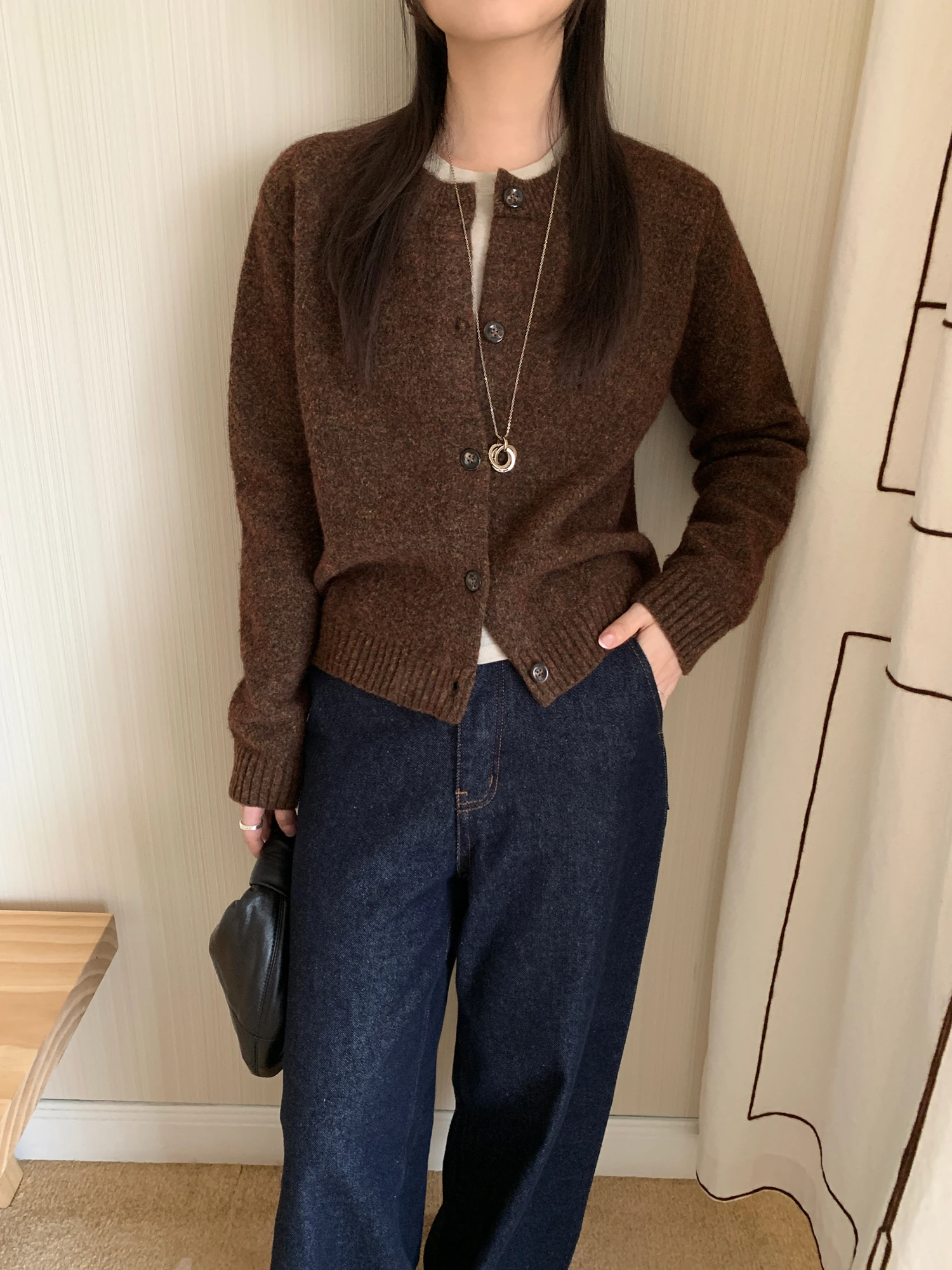 

4 цвета в корейском стиле, женские осенне-зимние кардиганы с круглым вырезом, свитер, пальто, однобортный базовый трикотаж с пуговицами, женский кардиган