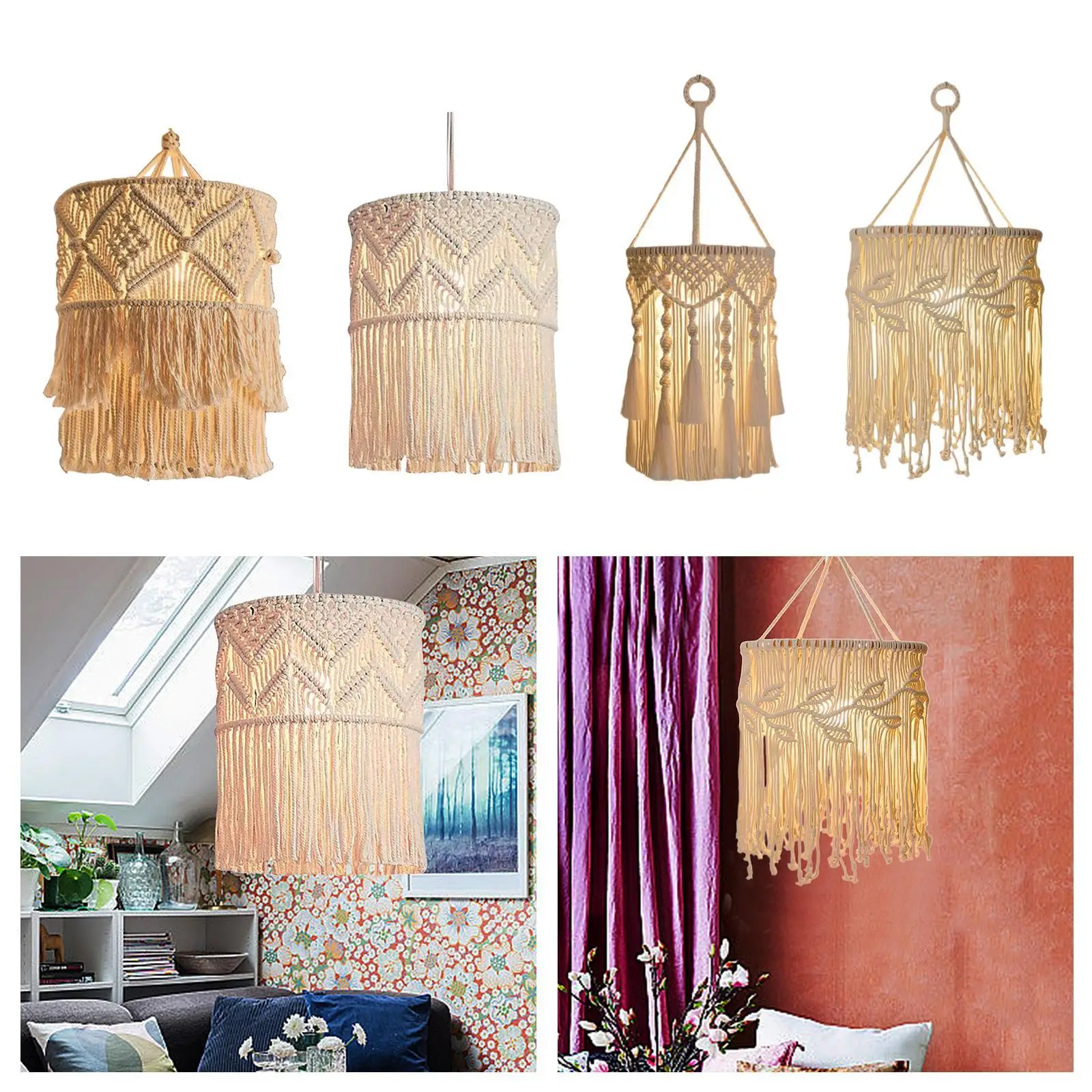 Pantalla de lámpara colgante de macramé, decoración Bohemia, borla colgante, cubierta de luz colgante para habitación, oficina, dormitorio, hogar