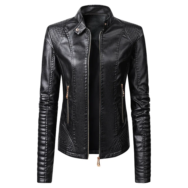 Jaqueta de couro punk feminina, roupas slim fit para motocicletas, jaqueta curta na moda, casaco preto PU, primavera, 2024