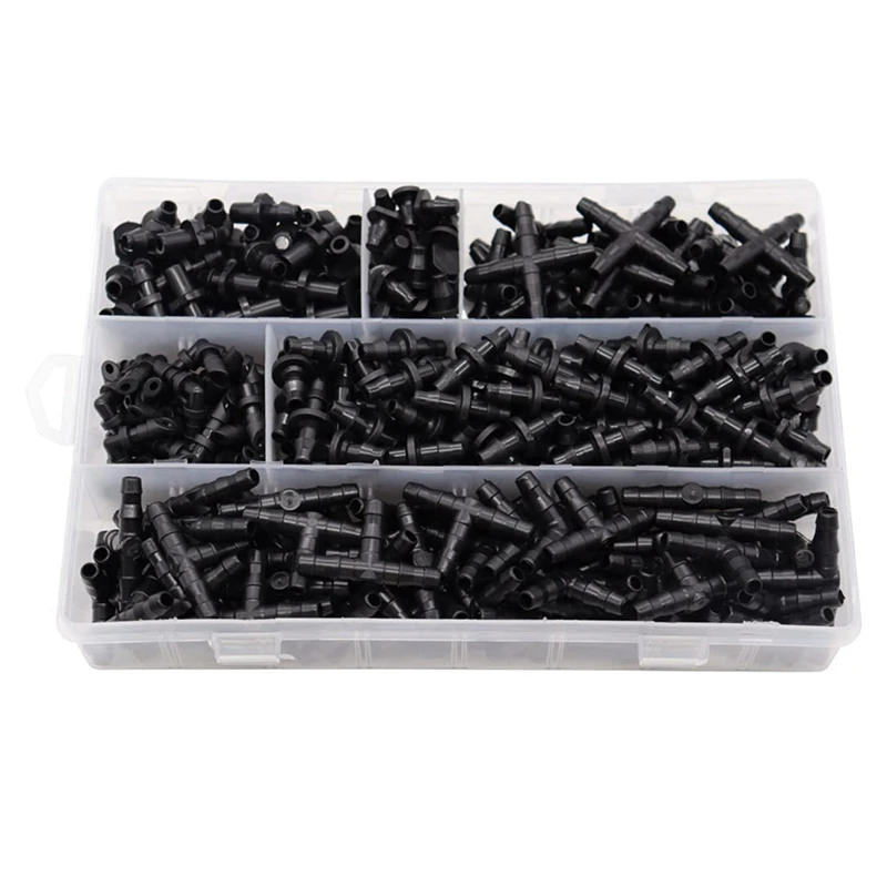 Barbed Connectors Irrigation Fittings 4Mm Drip Irrigation Fittings Black For Vegetable Garden Lawn Flower Pot