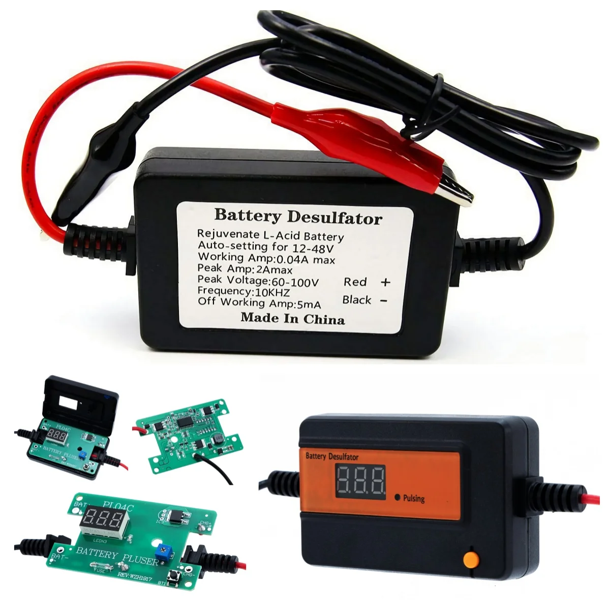 4A Battery Desulfator，Battery Maintainer Designed for Cars, Trucks, Motorcycles, ATV, Boats, RV Battery, for 12V,24V,36V,48V,