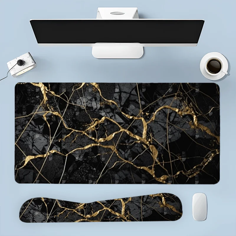 

Коврик для мыши нескользящий, подарочный на День святого Валентина и Новый год, набор из 4 предметов: золотой настольный коврик с топографическим рисунком волн