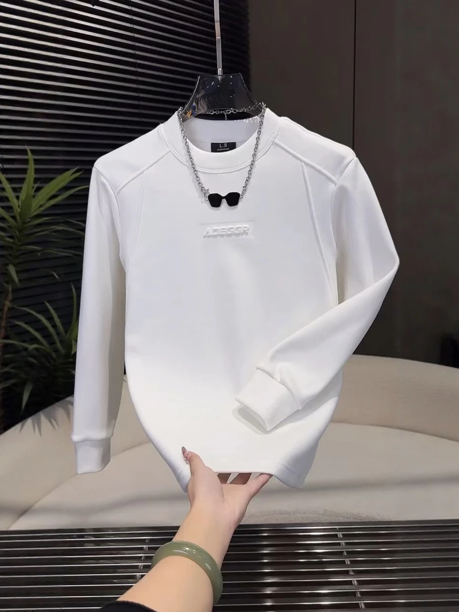 

Faionable Cloud Velvet Hoodie Sweatirt for Men with Steel Stamp Lettering round Ne Warm Casual Sle Long Sve Top