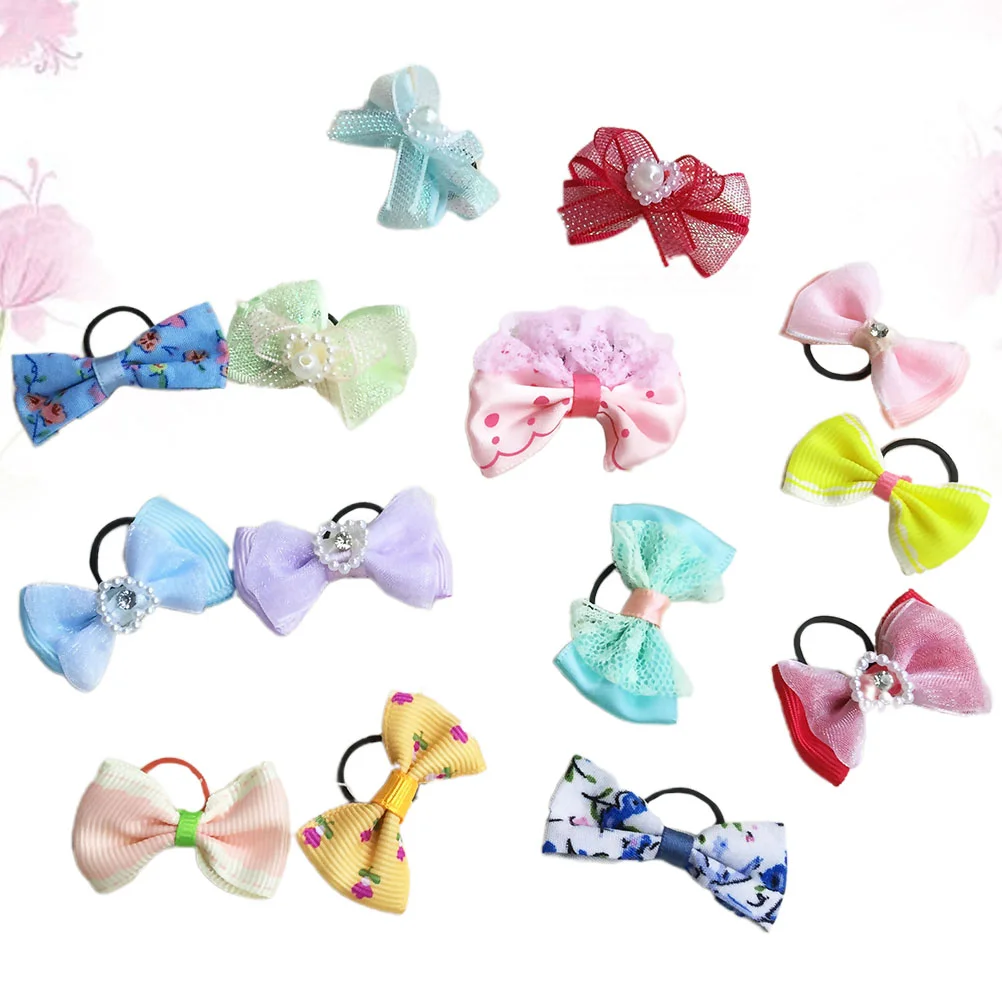 20 Pcs Bows for Hair Ribbons Dog Tie Bowknot Ring Girl Printing Pet Holder Rope