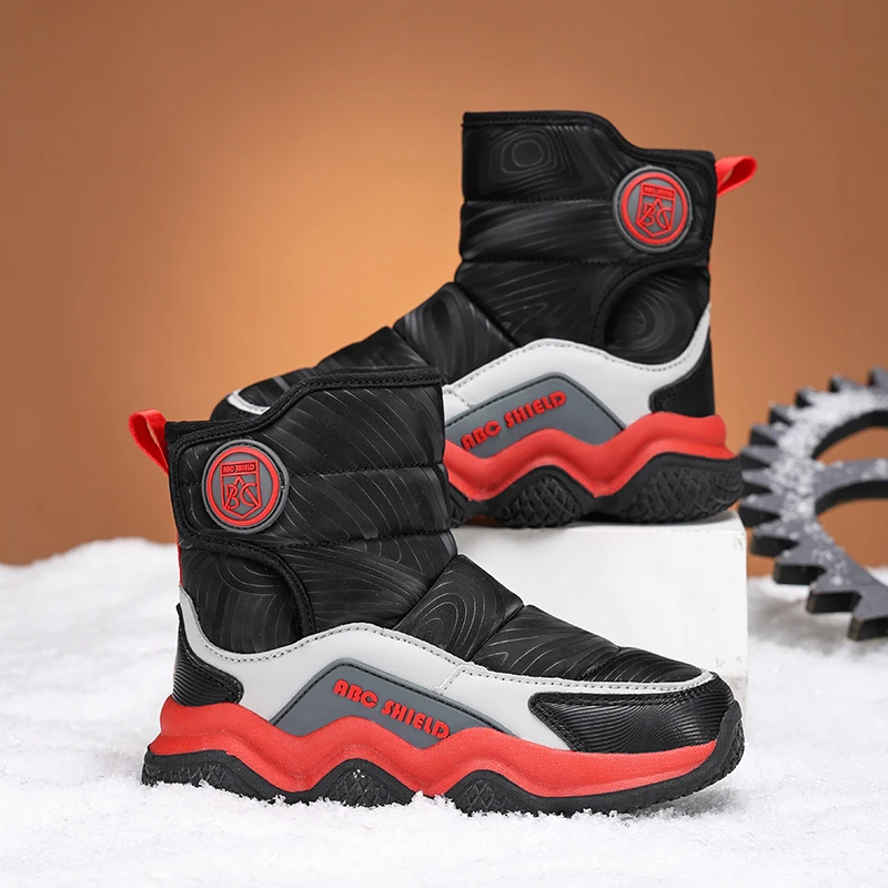

Winter Boys Snow Boots New Fashion Warm Cold Proof Fur Lined PU Upper Kid Cotton Boots Cozy Durable for Snow Play Childrens Shoe