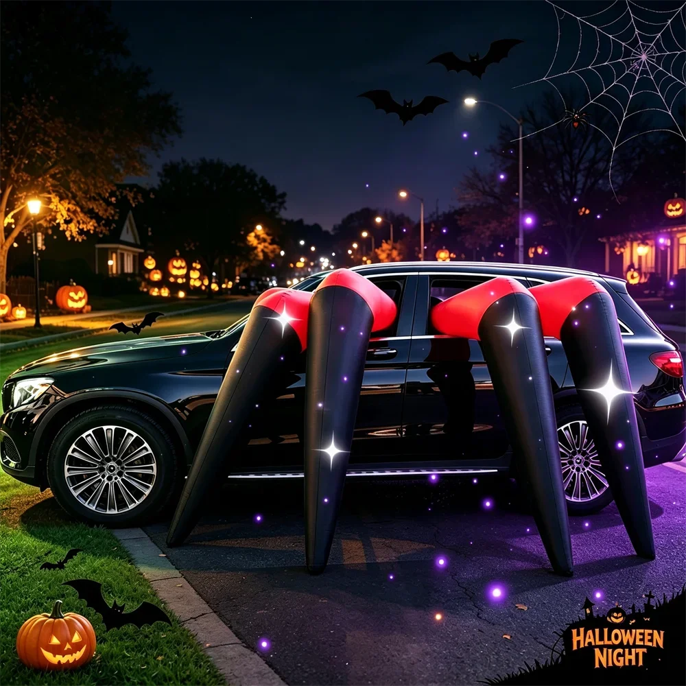 Halloween Inflatable Decorative Strip with 8 Giant Spider Legs Suitable for Car Decoration with Built-in LED Lights