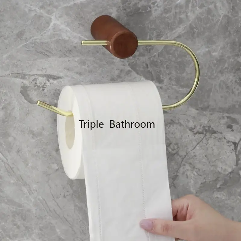 

Wooden+Metal Japanese Roll Paper Holder Wall Mounted Tissue Holder Washing Towel Storage Rack Without Glue Bathroom Accessories