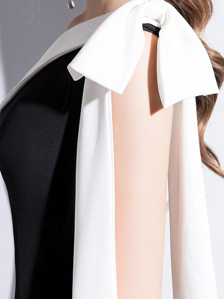 LISM-Robe de Soirée Élégante à Col Incliné pour Femme, Tenue à la Mode, Patchwork, Taille Haute, Nouvelle Collection Automne 2024