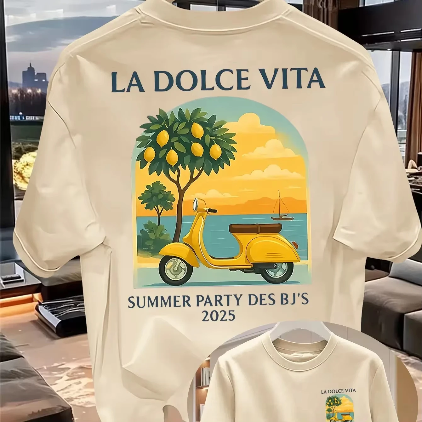 Vintage La Dolce Vita Letter Print Women T-Shirt Summer Italian Lemon Scooter Graphic Loose Tee Top Retro Casual Beach Tops
