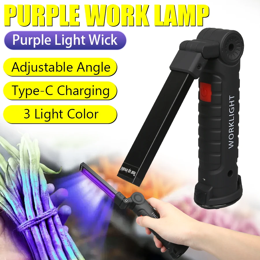 Lampe de poche UV à Base magnétique, 3 Modes de couleur, charge de Type C, construction compacte nominale IPX4 pour l'inspection extérieure, lampe de poche UV