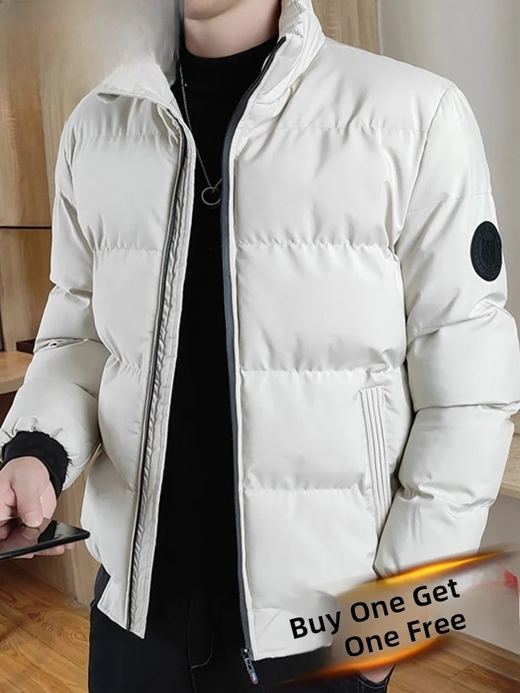 

Men's Winter Thiened down Cotton Jaet Casual Collar Coat Windproof Stand Fit Long Sve Zipper Closure Color