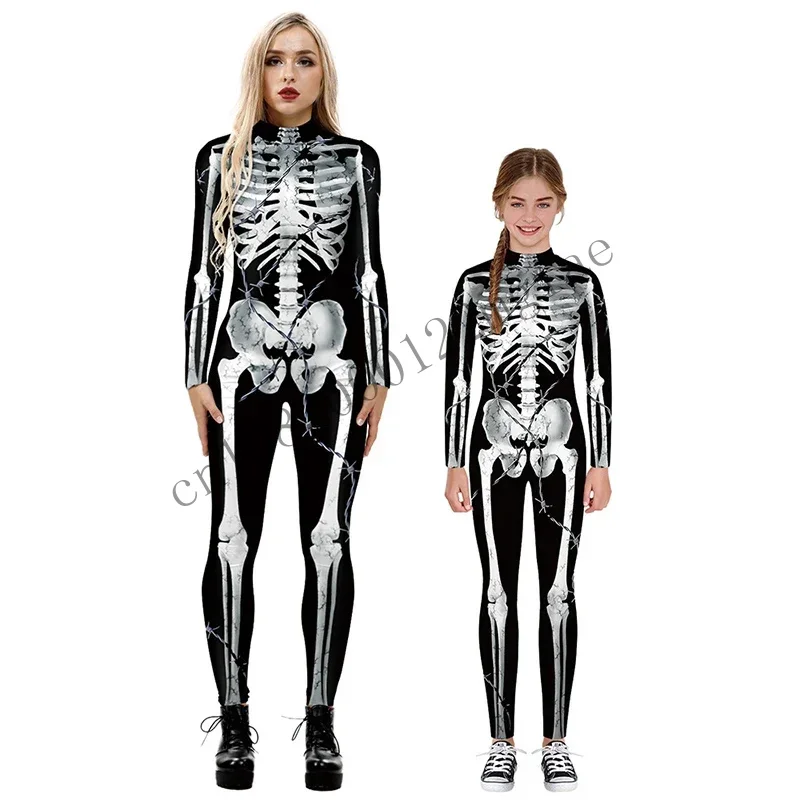 

Halloween Print Costume Horror Skeleton Rose Bodysuit Unisex Parent-Child Cosplay Uniform 3D Printing Party Jump CMM221
