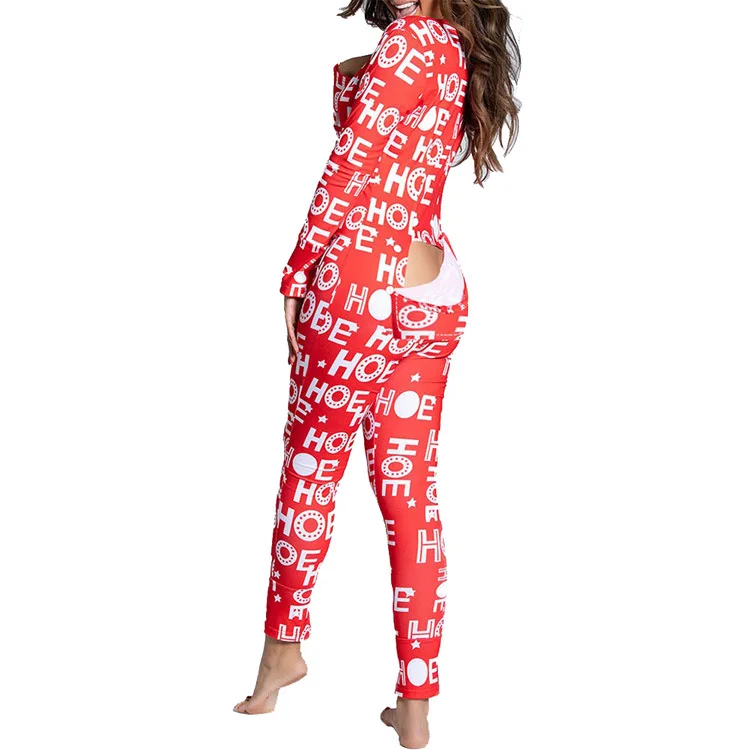 Sexy Body Long Sleeve Christmas Print Jumpsuit Women 2024 Autumn Winter Home Pajamas Buttons Jumpsuit For Women