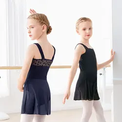 Girls Ballet Dress Dance Leotard Dress Sleeveless Cotton Square Collar Vest Dress Splice Dance Dress For Girls Camisole Dress