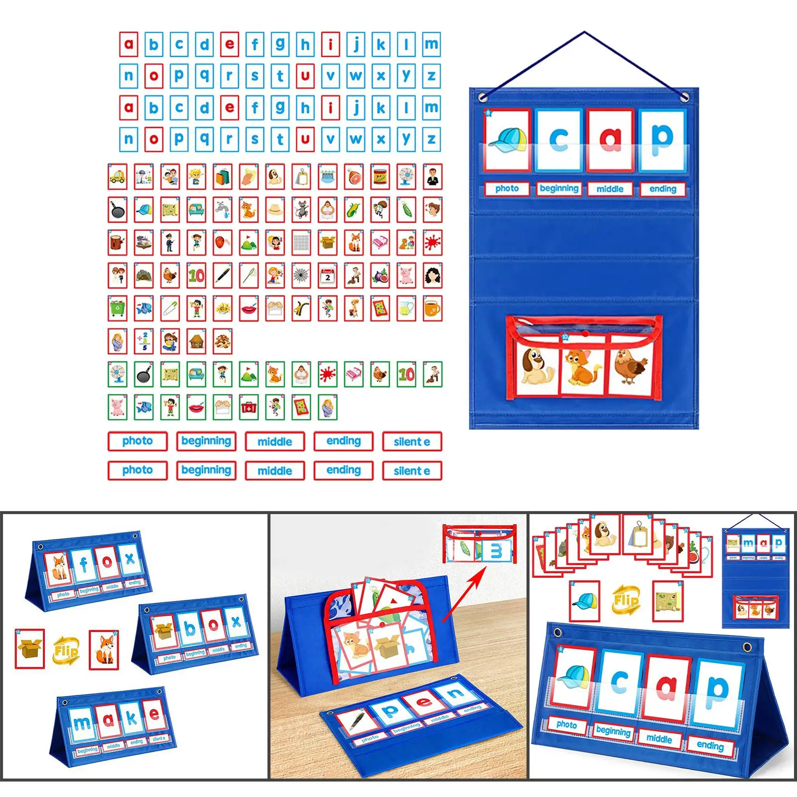 Self Standing Desktop Pocket Chart Foldable for Kids Education Kindergarten