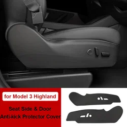 for Tesla Model 3 Highland 2024 Door Side Protect Anti-kick Cover Front Seat Side Protector Pad Carbon Fiber Pattern Accessories