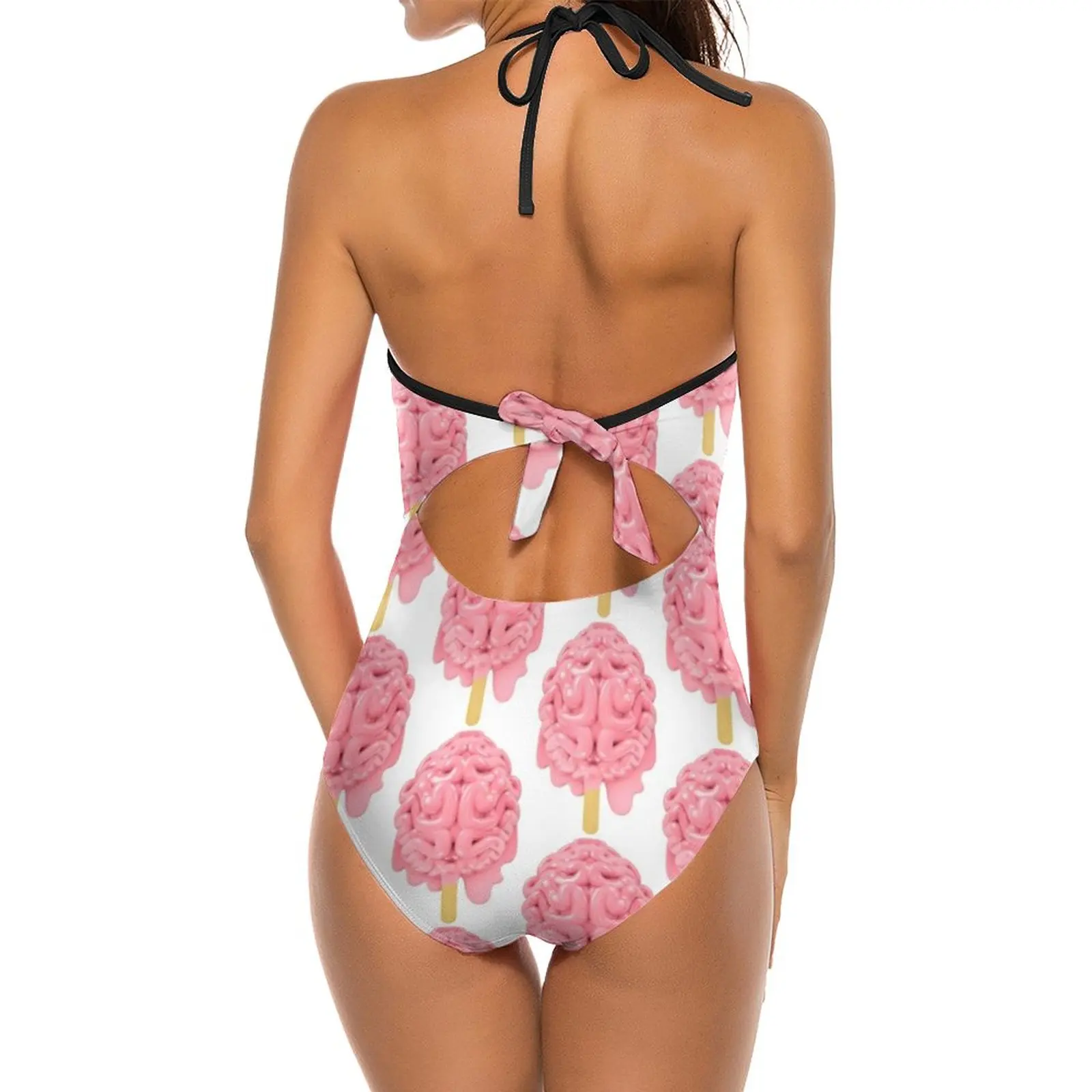 Popsicle Brain Melting Sexy One Shoulder One Piece Swimsuit New Mesh Patchwork Swimwear Monokini Brain Idea Mind Imagination