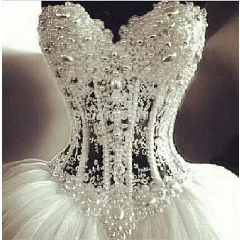 فستان زفاف مخصص لؤلؤ مطرز بالخرز، ثوب حفلة منتفخ، مصنوع حسب الطلب، فستان زفاف، 2023