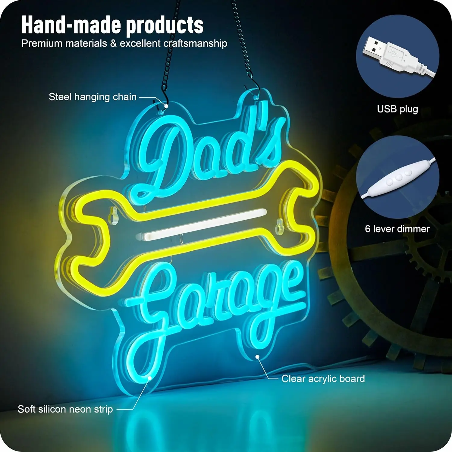 Garage Neon Sign for Wall Decor Dad's Garage LED Light Car signs for Auto Repair Shop Man Cave Workshop Gift for Father 12.6 x 1