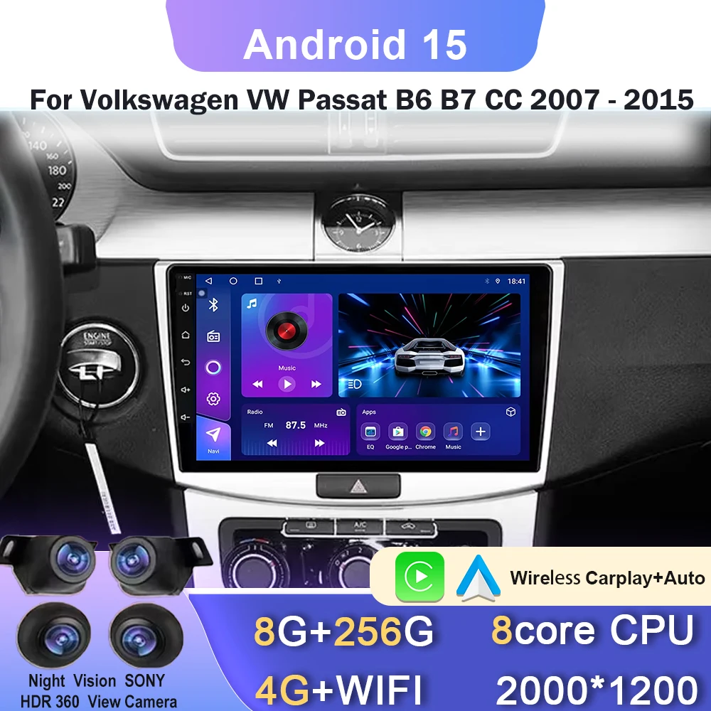 

Car Radio For Volkswagen VW Passat B6 B7 CC 2007-2016 Carplay Android Auto Video Multimedia Player Stereo 2din Screen 4G+WIFI