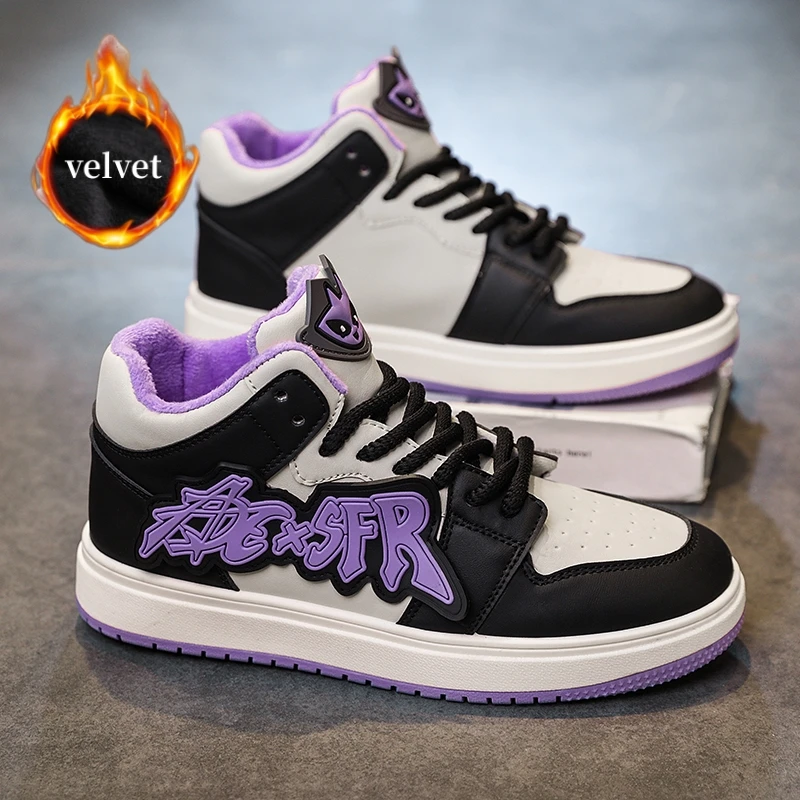 

Fashion Purple Men's Skateboard Shoes Winter Velvet Platform Designer Shoes Men High Top Sneakers Streetwear Hip hop Sneakers