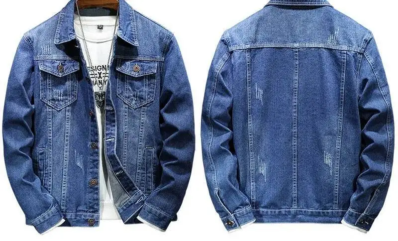 الدنيم سترة الرجال معاطف رفض طوق معطف كم كامل عادية فضفاض منتظم واحدة الصدر سترات بسيطة الخريف الشتاء #6