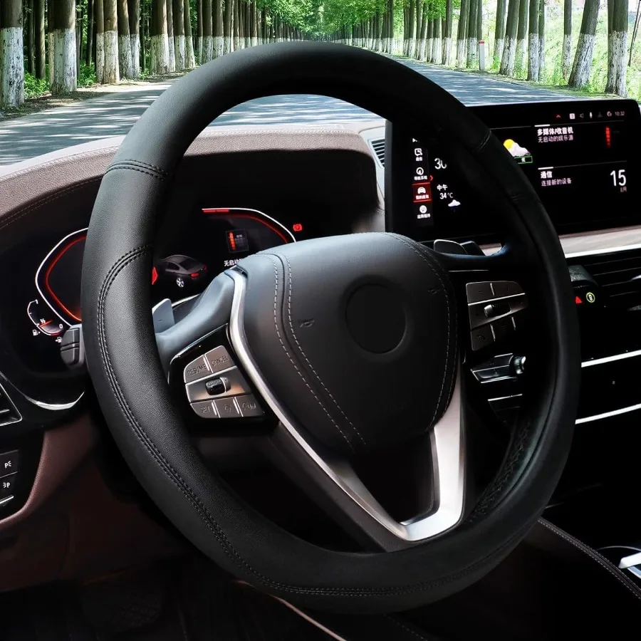 

Чехол на руль автомобиля, универсальный автомобильный аксессуар для различных автомобилей, прочный кожаный чехол с противоскользящей подкладкой для рулевого колеса wi