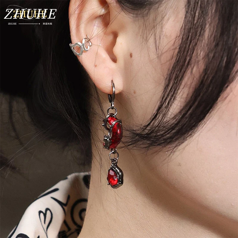 

Alternative Fashion Blue Moon & Blood Drop Earrings – Copper Jewelry Accessories, Gothic Punk Style for Women & Men, Dangle Ear