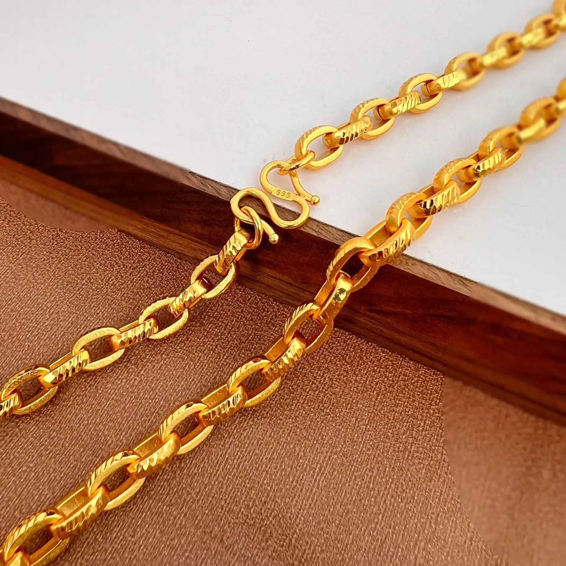 Luxury 9999 24K real gold Loop Loop chain sand finish car flower buckle necklace Men's and women's necklace Fashion accessories