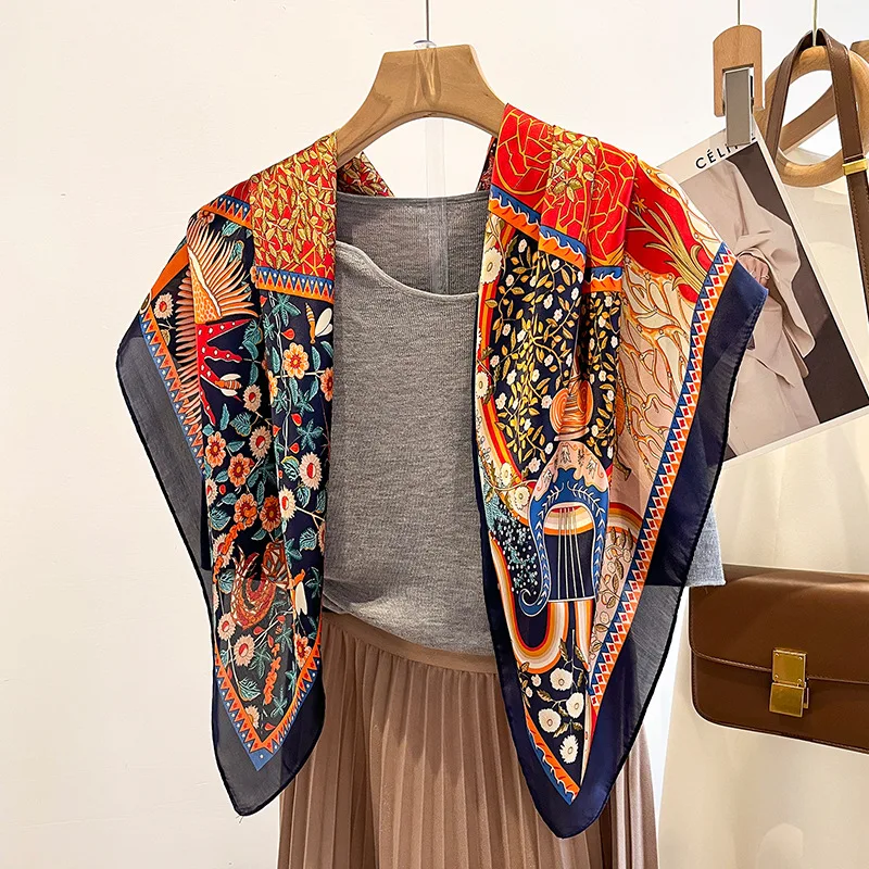 

Design Floral Print Headband New Twill Square Silk Scarf for Women Fashion Lady Shawl Wraps Stoles Hijab Foulard Bandana 2023