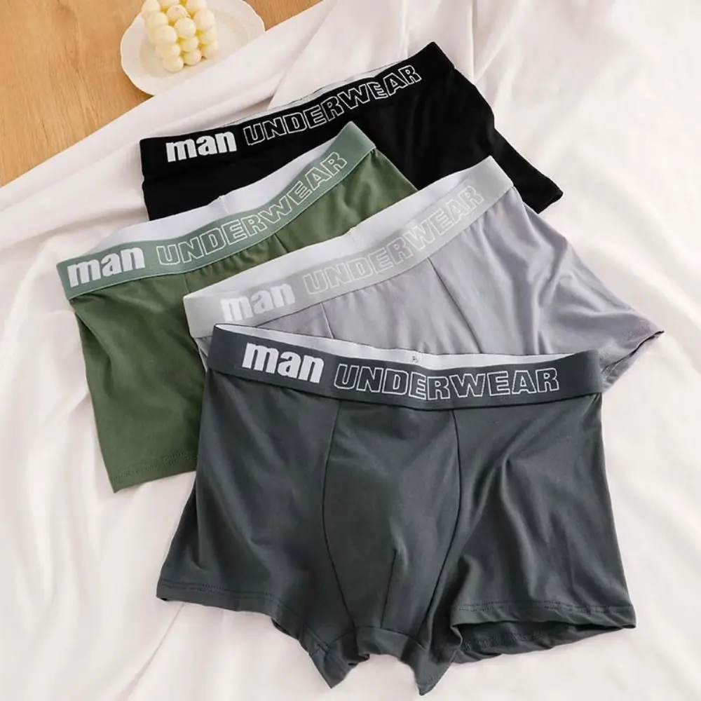 

4Pcs Comfortable Plus Size Men's Boxer Briefs Seamless Lingerie Shorts Underpants Mid Waist Letter Panties Gifts