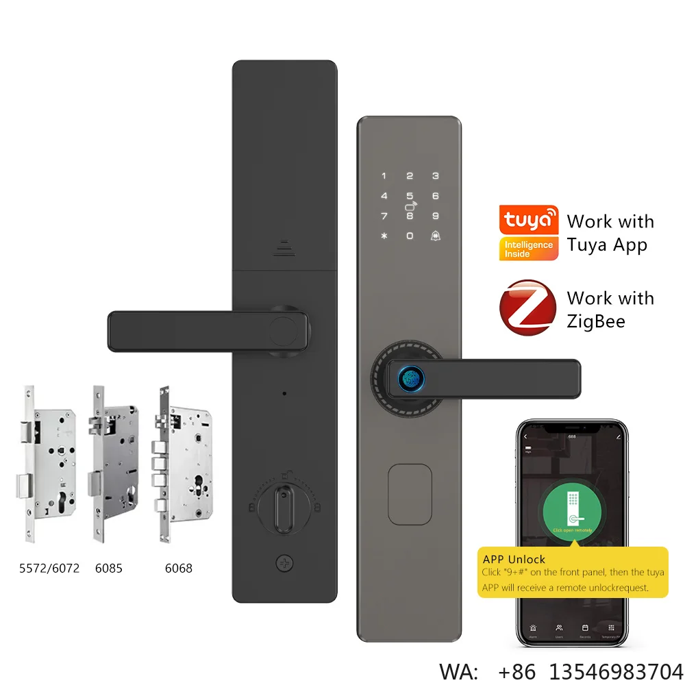Eseye Wifi Tuya TTLock Digital Biometric Fingerprint Interior Room Smart Wood Door Handle Lock for Bedroom Indoor Smart Lock