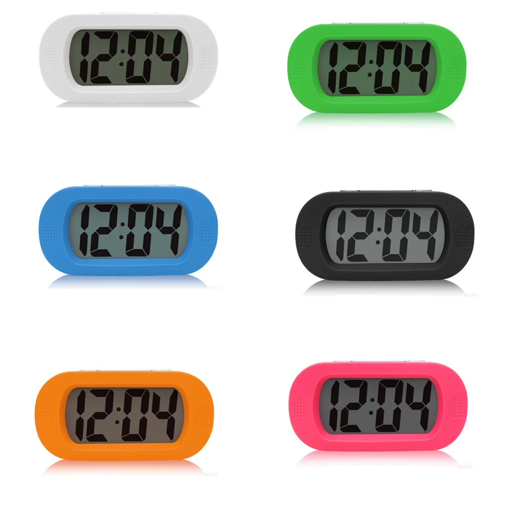 LED Alarm Clock Night Light Alarms Silicone Shell LCD Screen Clocks Bell Battery Powered Home Office Dorm Orange