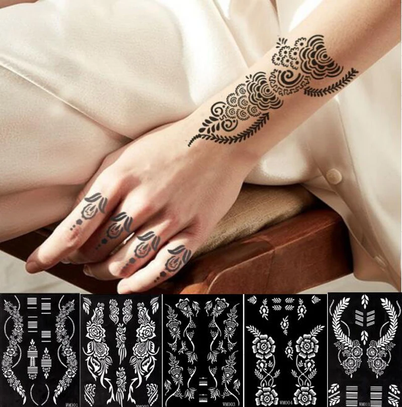 DIY Tattoo Template Color Spray Printing Hollow Tattoo Stencil Juice Haina Lace Tattoo Mould Henna Tattoo Pattern Sticker Decals