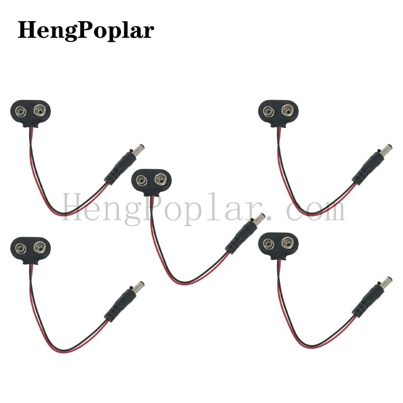 5pcs DC 9V Battery Button Power Cable Battery Buckle Snaps Power Cable Connector DC5.5*2.1 For Arduino