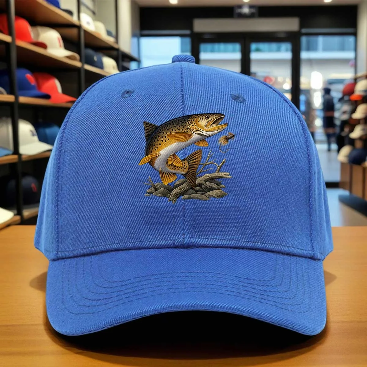Vibrant Trout Fishing Baseball Cap, Colorful Fish And Fly Design, Outdoor Sports Hat for Fishing Enthusiasts, Adjustable Cap, An