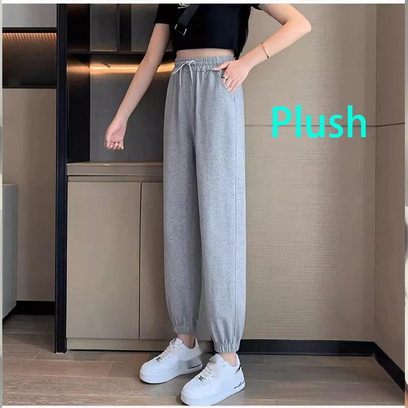 

Winter Women Harem Pants Drawstring Fleece Long Thicken Y2K Sweatpants Joggers Trousers Sports Casual Soild Color Warm Pants